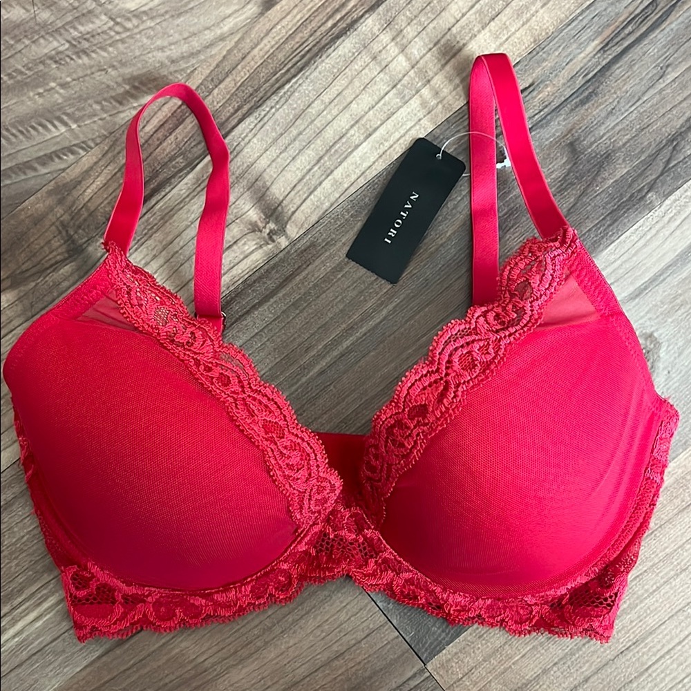 Natori Feathers Red Lace Underwire Contour Bra Size 32 DD New With Tags